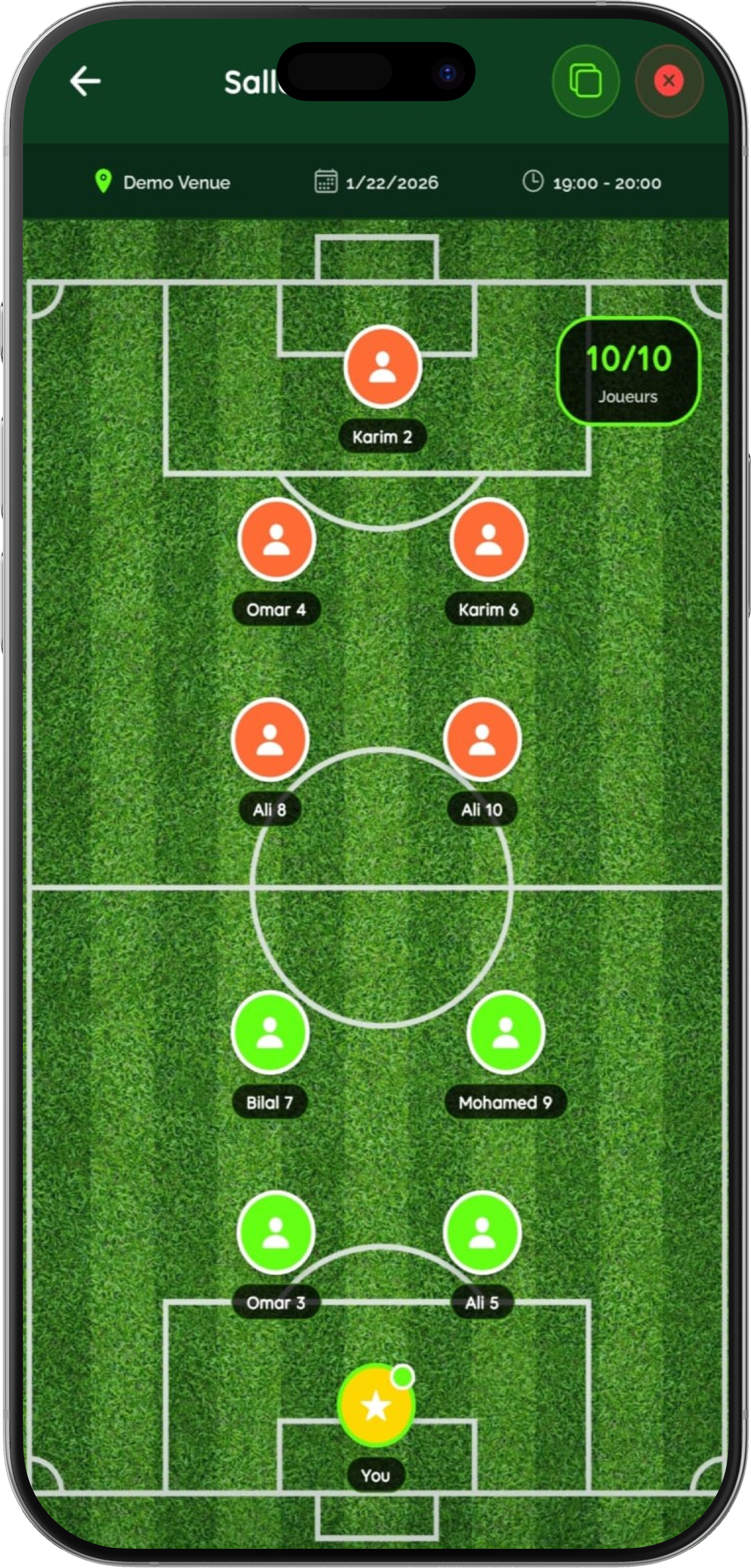 KoraKick - Salle d'attente pour rejoindre équipe